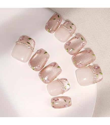 Amazon | LemiVibe·「幻ノ花」ネイルチップ ショート 短め ピンク 100